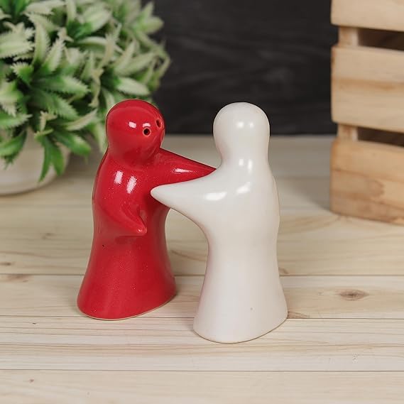Image of Qimacplus Hug Design Salt and Pepper Shakers Charming Couple Set for Retro Farmhouse Decor, Ideal Kitchen Accessories for Home Decor (Red & White)