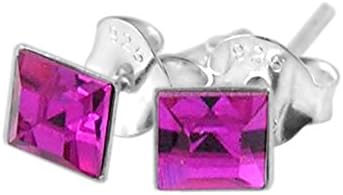 July - Ruby 4MM Square Birthstone 925 Sterling Silver Stud Earring