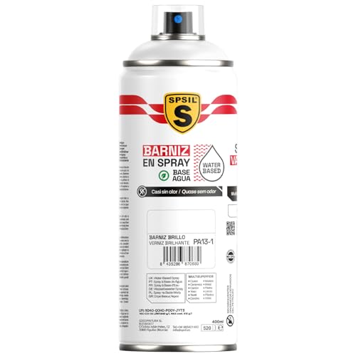 SPSIL Imprimación Spray Base Agua Barniz Brillo 400ml Sin Olor para Madera Plástico Metal y Automóvil