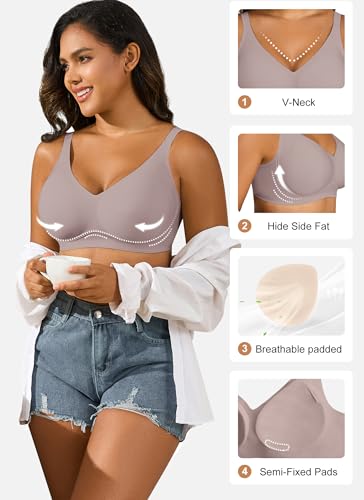 Image of Xcutting Bra for Women Wireless No Underwire Seamless Full Coverage Deep V Bralettes Everyday Comfortable Soft