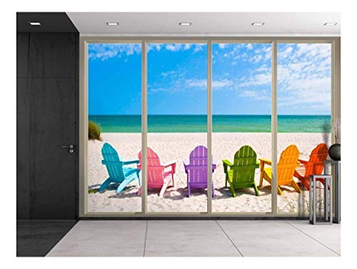 Wall26 Colorful Chairs Ocean View Wall Mural 66x96
