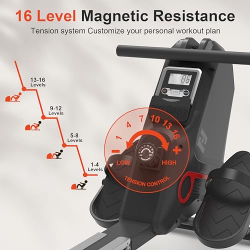 Rameur - Rameur d'appartement, NEEZEE Rameur magnétique à résistance réglable sur 16 Niveaux, Rameur Compact avec écran LCD, Cardio-Training Rameur – Image 3