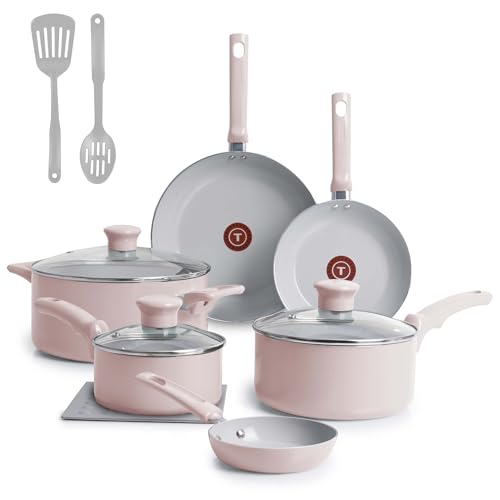 La Mejor Lista de Bateria de cocina t fal - 5 favoritos. 40 T-Fal Bateria de Cocina Refresh, Juego de Ollas y Sartenes Antiadherentes de Cerámica, 12 piezas, Libre de PFOA y PTFE, Termo Señal, color Rosa, C493SC64
