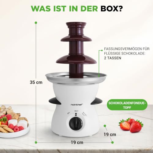 Foto von NutriChef Schokobrunnen 3 Etagen – Elektrischer Schokoladenbrunnen für Schokofondue, Früchte & Candy Melts