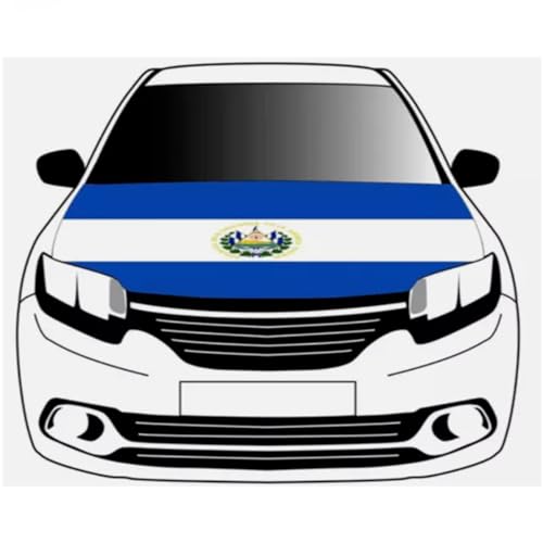 Image of El Salvador Car Hood Cover, Flag 4x5ft Car Bonnet Banner, Universal Fit, Elastic Polyester, Stretchable, Patriotic Automotive Hood Covers, Patriot Gifts