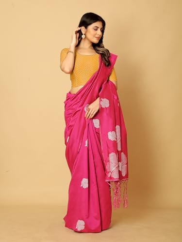 Image of Amazon Brand - Anarva Round Neck Dobby Cotton Lycra Stretchable Elbow Half Sleeve Readymade Saree Blouse for Women Stylish