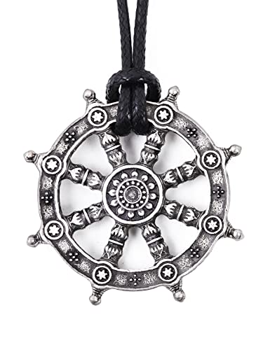 HAQUIL Buddhist Dharma Wheel of Life Dharmachakra Necklace, Buddhist Jewelry Gift for Men and Women