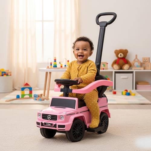 Image of Best Ride On Cars 3 in 1 Mercedes G-Wagon Push Car for Toddlers 1 to 3 Years Old, Kids Outdoor Stroller with Music, Horn Sounds, Realistic Driving Experience, Pink