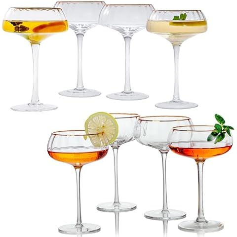 Lysenn Coupe Glasses Set of 4 - Premium Hand Blown Martini Glasses - Gold Rim Cover