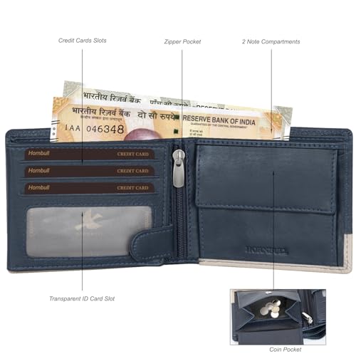 Image of HORNBULL Men's Personalized Gift Wallet I Customized Slim Stylish Leather Purse with Name I Unique Birthday Gift for Men Boy Love Husband (Navy)