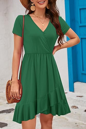 Image of ULTRANICE Womens Summer Dresses Floral V Neck Ruffled Hem Spaghetti Spring Casual Beach Outfits Flowy Wrap Sun Dress