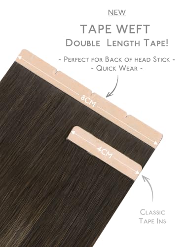 Image of WENNALIFE Invisi Edge 8cm Tape in Hair Extensions Human Hair | 20 Inch 20g 4pcs Balayage Chocolate Brown to Caramel Blonde Invisi Remy Tape Ins Straight Reusable tensiones