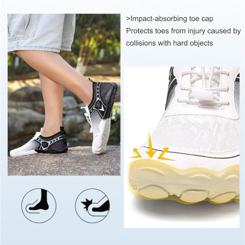 Zapatillas barefoot unisex en blanco y kaki con horma ancha para senderismo 6