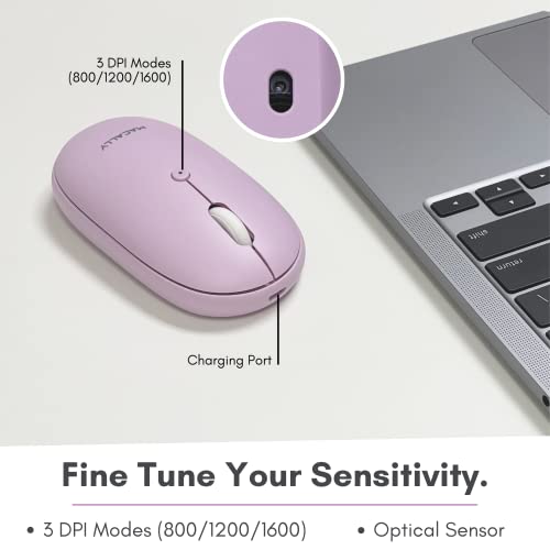 Macally Bluetooth Mouse Purple | Wireless Mouse - Comfortable and Quiet, Enjoy Strong Connection for Laptop, Mac, iPad
