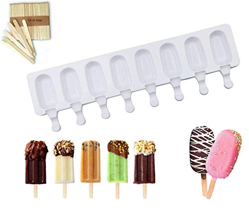 Eisformen Silikon-Form,Eisstiele Popsicle Formen Silikonformen für EIS am Stiel Wiederverwendbare Starter Ice Pop Molds für Kinder und Erwachsene, Dessert, Schokolade -8 Cavity-50 Eisstange Cover