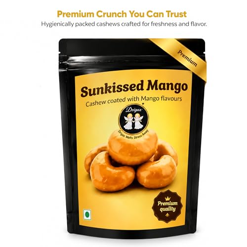 Image of DRIYOZ Sunkissed Mango Cashews 250g | Premium Crunchy Kaju Coated with Sweet & Tangy Mango Flavour Granules | Tropical Fruity Nut Snack for Gifting, Travel & Parties