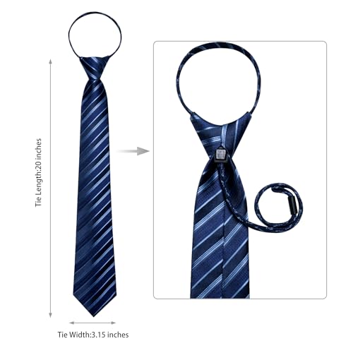 Image of DiBanGu Silk Zipper Ties for Men,Paisley Solid Plaid Pre-tied Tie and Pocket Square Cufflinks Set Formal Adjustable Necktie