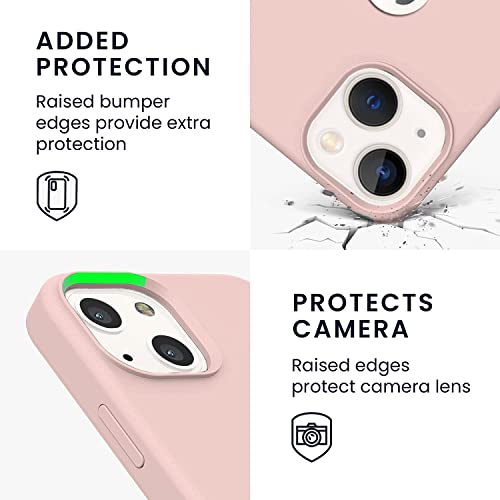 Image of VONZEE Microfiber Logo Cut Cover Compatible for iPhone 13 Case Cushion Liquid Soft Silicone Gel Rubber Phone Cases Non-Slip Protective Shockproof Back Cover 6.1 inch, Sand Pink