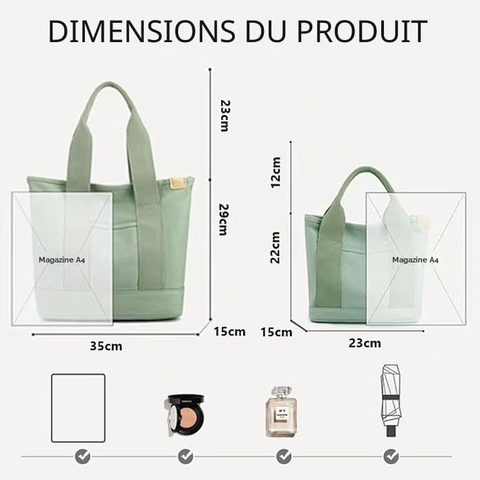 Aucuu Sac Fourre-Tout en Toile pour Femme, Sac à Bandoulière avec Sangle Réglable, Sac à Main pour Femme avec Fermeture éclair, Fourre-Tout Femme pour l'école, Shopping, Travail, Voyages