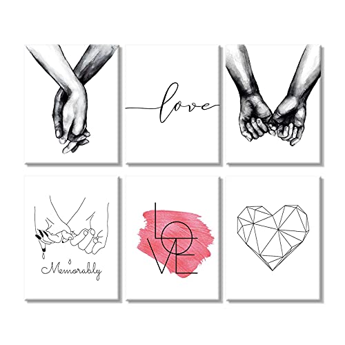 YLXQJIN Moderne Poster Set | Premium Bilder Set | Stilvolle Wandbilder| Liebe | Hände halten | Herzform | 6 Bilder 20x25cm/8x10inch für Schlafzimmer und Wohnzimmer - ohne Bilderahmen Cover