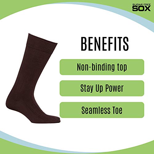 Diabetic Socks for Men by Sugar Free Sox Mid-Calf Ribbed 3 Pairs | Improve Foot Health Comfort Circulation | Seamless Toe | Non-Binding Top (10-13, Black/Navy/Brown) - Thumbnail 4