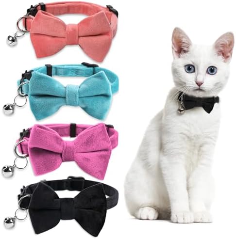 2 Pcs Kitten Bow Tie Collar with Bell Cute Cat Collar for Girl Boy Cats