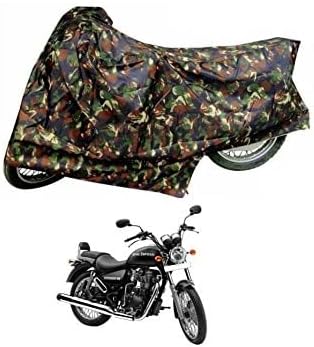 Auto Hub Bike Cover Compatible with RE Thunderbird 350 with Mirror Pocket,Dustproof, Windproof, Belt Buckle, Super Thunderbird 350 Bike Cover- Black-Green - 1 Unit