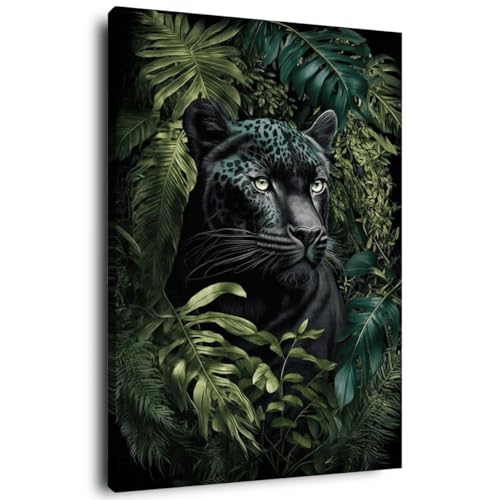 Ceanothe Tableau sur toile panthère noire 30x45 cm Décoration Murale Art Décoratif Muraux Peinture Imprimée en HD Salon Chambre Bureau Bois de Forêt FSC Fabriqué...