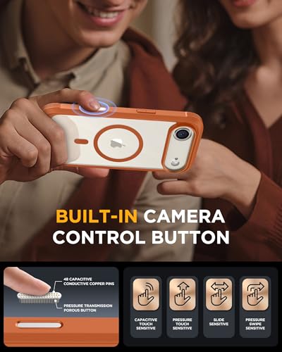 Image of Miracase Magnetic for iPhone Air Case 6.5 inch [Compatible with MagSafe] Full-Body Phone Case with Built-in Glass Screen Protector & Camera Control,Drop Proof iPhone 17 Air Case Cover, Orange