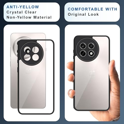 Image of CEDO Backcover for OnePlus 13R (5G) | Camera Protection Bump Shockproof Edge | Ultra Hybrid Transparent Acrylic Clear TPU+PC Hard Backcase Cover (Black)