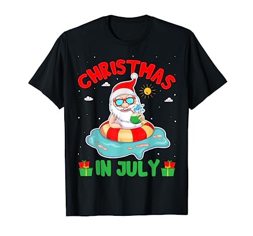 Summer Christmas in July - Tropical Santa Surfing Hawaiian Camiseta