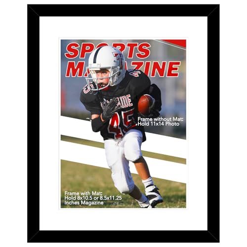 OMISHE Sports Magazine Frame Fit 8.0x10.5 or 8.5x11.25 inch Magazine Display 1 Pack Magazine Frame for Wall Black White Mat