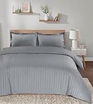 Casabella Satin Stripe Duvet Cover Sets -Luxurious King Silver Bedding with Satin Stripes, King size Duvet Cover Sets, Hotel Quality King Size Duvet & Pillowcases, Silver Duvet King Size