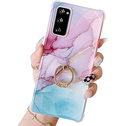 Cnarery for Samsung Galaxy S20 FECase with Ring Holder Diamond Rhinestone Marble Cute Luxury Chic Glitter Bling Soft Silicone Flexible Protective Phone Case for Samsung Galaxy S20 FE 5G (Pink) Cover