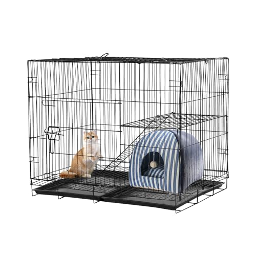 Susoso Gabbia per gatti a casa, portatile, con vassoi e bottoni a pressione, portata massima: circa 12,5 kg, per gatti, 70 x 50 x 58 cm, colore nero