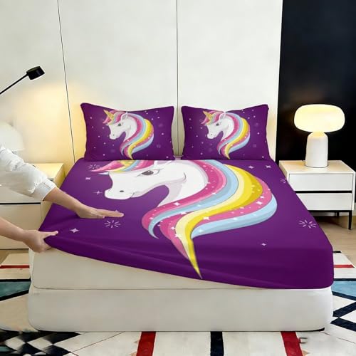 Drap housse licorne violette, cadeau idéal ado 90x200 - 7