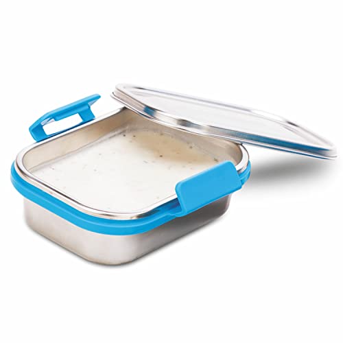 Image of SignoraWare Cute Compact Stainless Steel Lunch Box | Stackable Design | Clip Lock Steel Lid | Airtight & Leak Proof | Perfect for Kids | Best for Packing Sandwiches, Fruits & Snacks (240ml | Blue)