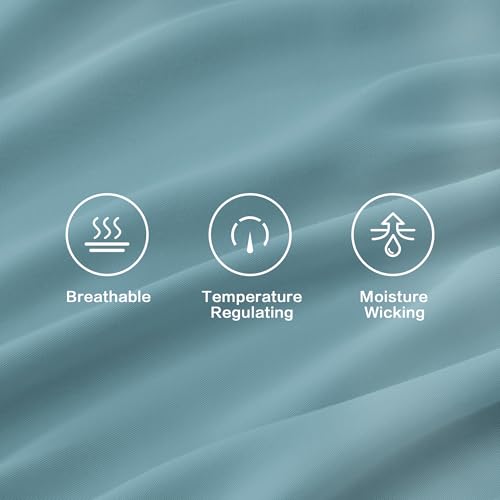 Image of Andency Grayish Teal Queen Sheets Set 100% Viscose Derived from Bamboo | Cooling Summer Sheets, Deep Pocket Up to 16 inch, Silky Soft Hotel Luxury Breathable Bedding Sheets & Pillowcases