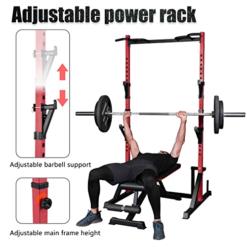 Canpa Multifunction Power Rack With Pull Up Bar, Heavy Capacity And Adjustable Squat Stand Rack For Home Gym Equipment, Power Rack Cage (Red) #TOP3