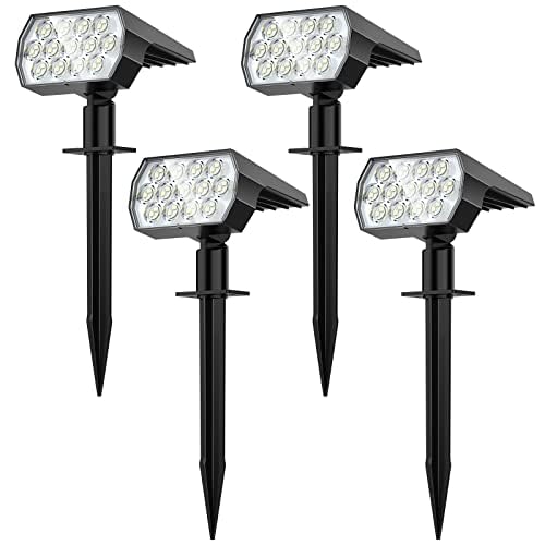 Flaow Solarlampen für Außen, 65 LED 800LM 6500K Solarstrahler für Außen, 2-in-1 Solar Gartenleuchte, 3 Helligkeitsmodi Wasserdichte Solarleuchten für Garten Weg Terrasse Rasen (Kaltweiß, 4 Stück)