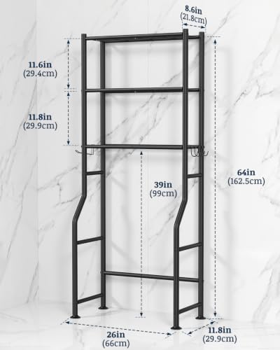 GloTika 3-Tier Over Toilet Storage Cabinet, No Drilling, 64