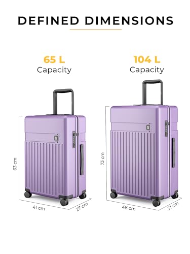 Image of EUME Classic Check-in Medium 65 Cm and Check-in Large 75 Cm Luggage Trolley Bags for Travel - Set of 2 (Violet Ash) | Polycarbonate (PC) 8 Hinomoto Wheels Suitcase | Travel Bags for Luggage Trolley