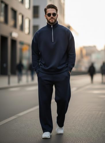 Image of Mack Jonney Solid Half Zipper Track Suit for men | Co-ord Set | Warm Fleece Tracksuit Set | Full Sleeve Sweatshirt