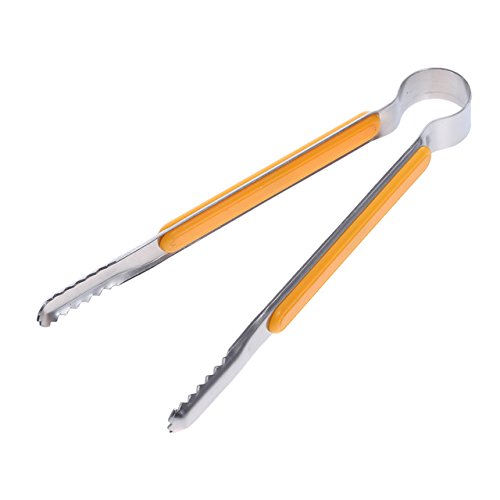 SANGEMAMA Yellow, L Stainless Steel Kitchen Tongs Cooking Forceps BBQ Tongs Food Salad Bacon