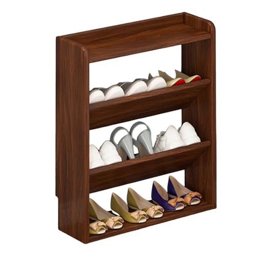 Étagère à chaussures étroite murale pour rangement de porte noyer
