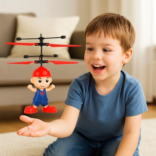 Image of Flying Cartoon Boy Helicopter Toy with Hand Sensor | Rechargeable LED Induction Drone for Kids | Infrared Control Flying Toy for Boys & Girls