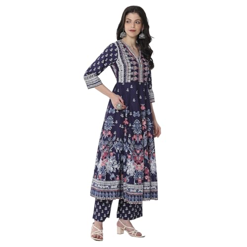 Image of BIBA Women Cotton Anarkali Printed Suit Set