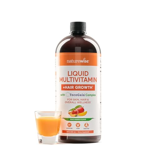 Image of NatureWise Liquid Multivitamin Hair Growth for Women & Men + Tocogaia for Hair Growth & Skin Elasticity Support + Biotin, Vitamin D, E, B - Sugar Free Multivitamin, Vegan - 30 fl oz[30 Servings]