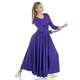 Danzcue Womens Praise Loose Fit Full Length Long Sleeve Dance Dress, Deep Purple, X-Large
