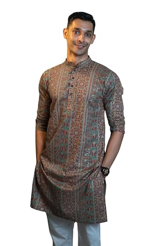 SHASAK Men's The Muslin Foil Print Long Kurta (S-10XL)